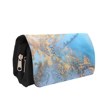 Sea Blue and Gold Marble Pencil Case