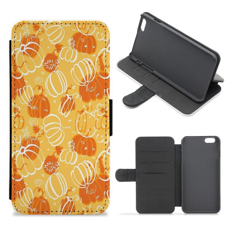 Drawn Pumpkin Pattern Flip / Wallet Phone Case - Fun Cases