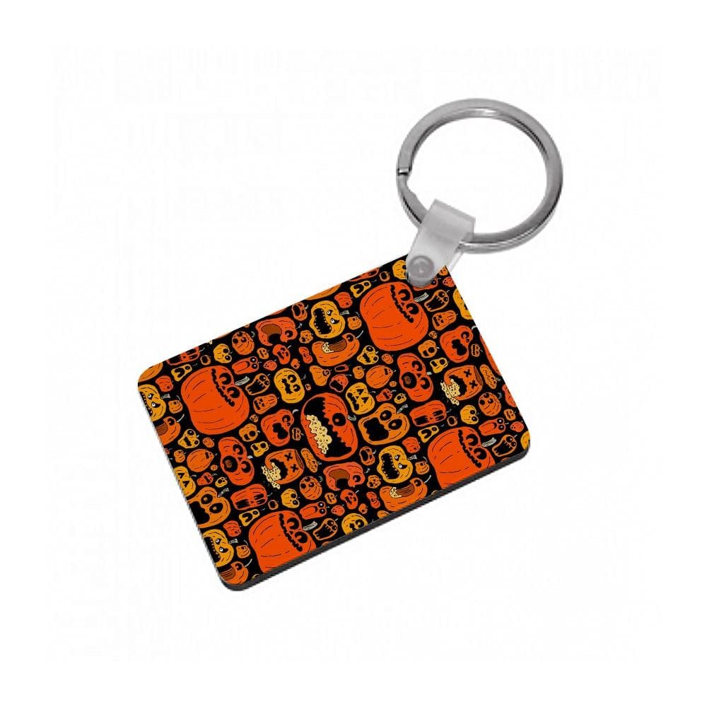 Scary Pumpkin Halloween Pattern Keyring