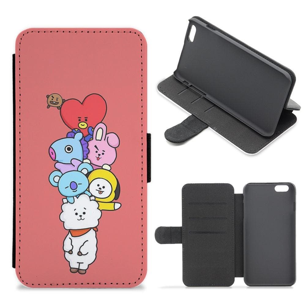 Red BT21 - RJ, Mang, Koya, Chimmy, Cooky, Shooky, Tata - BTS Flip Wallet Phone Case