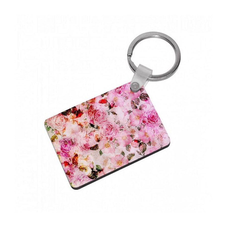 Pretty Pink Chic Floral Pattern Keyring - Fun Cases