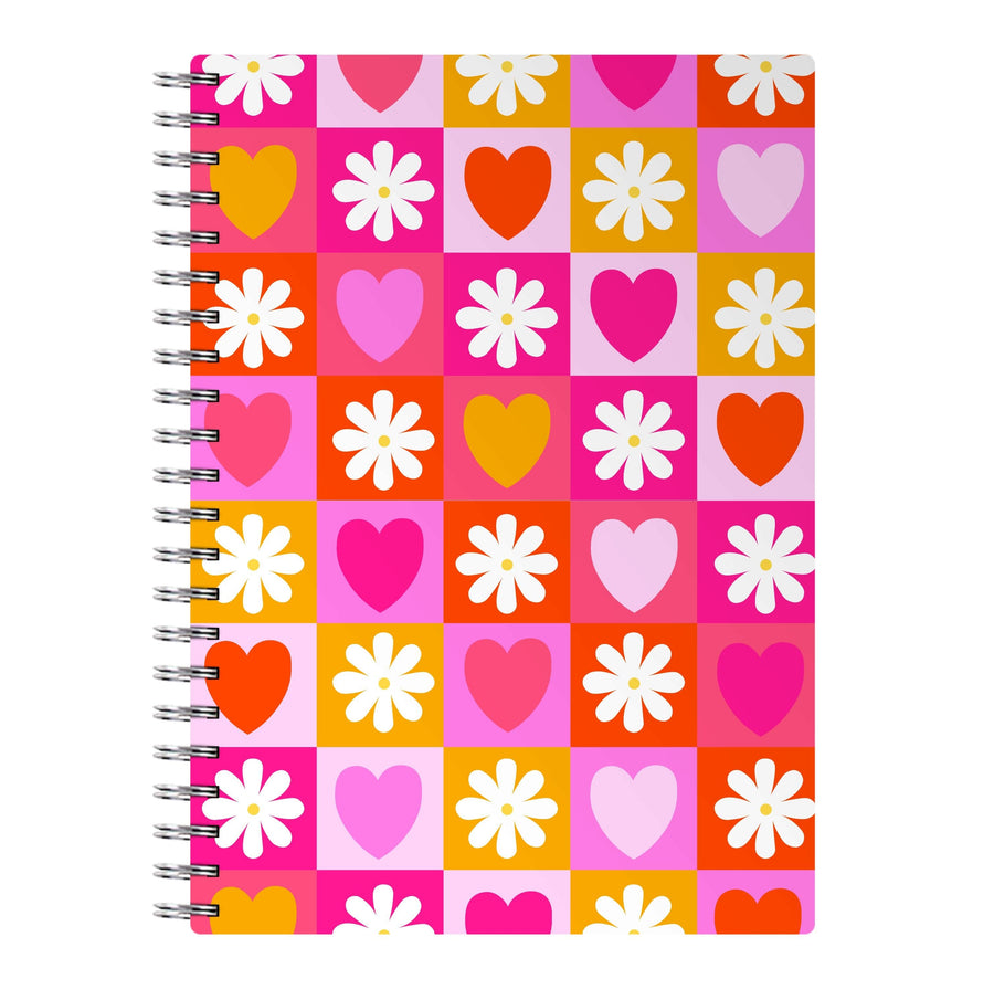 Checked Hearts And Flowers - Spring Patterns Notebook