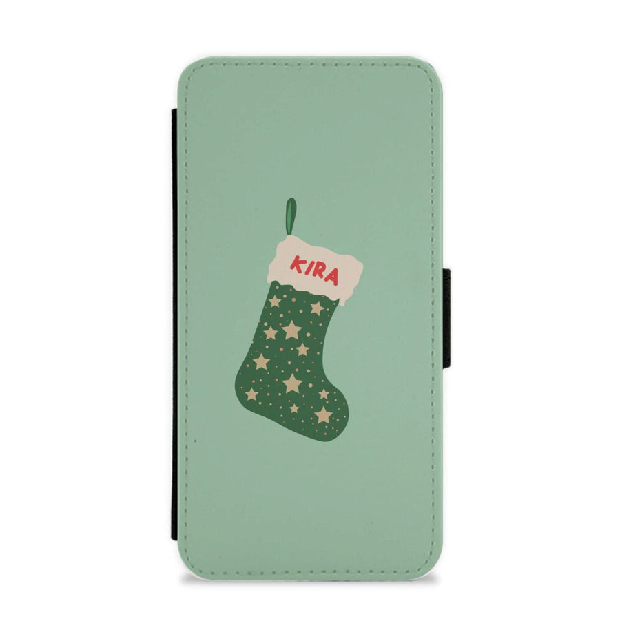 Green Stocking - Personalised Christmas  Flip / Wallet Phone Case