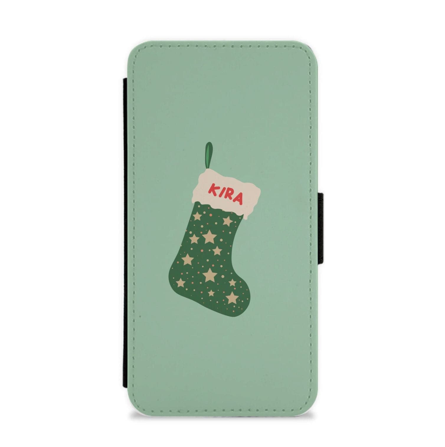 Green Stocking - Personalised Christmas Flip / Wallet Phone Case