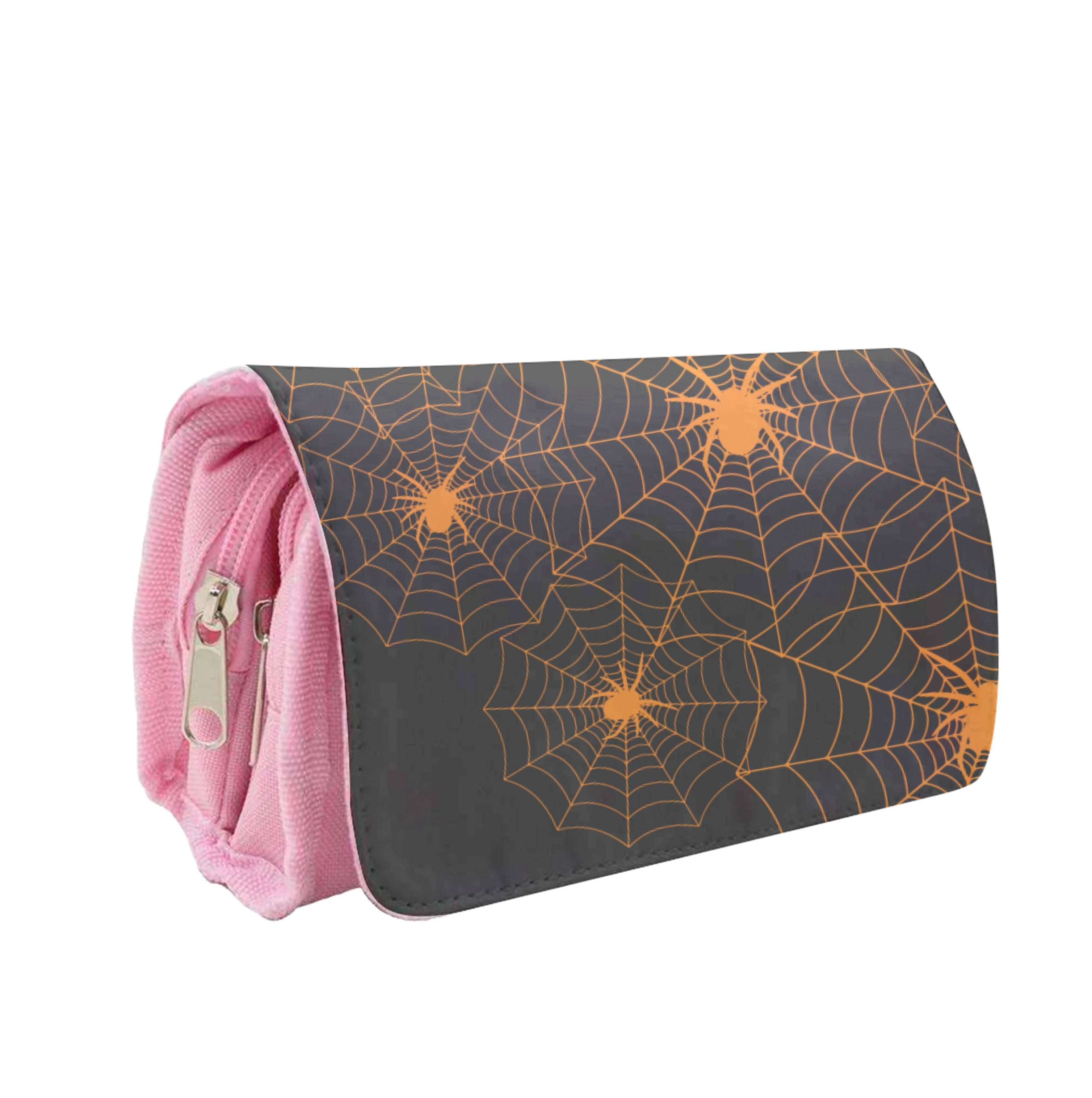 Orange Spider Web  Pencil Case