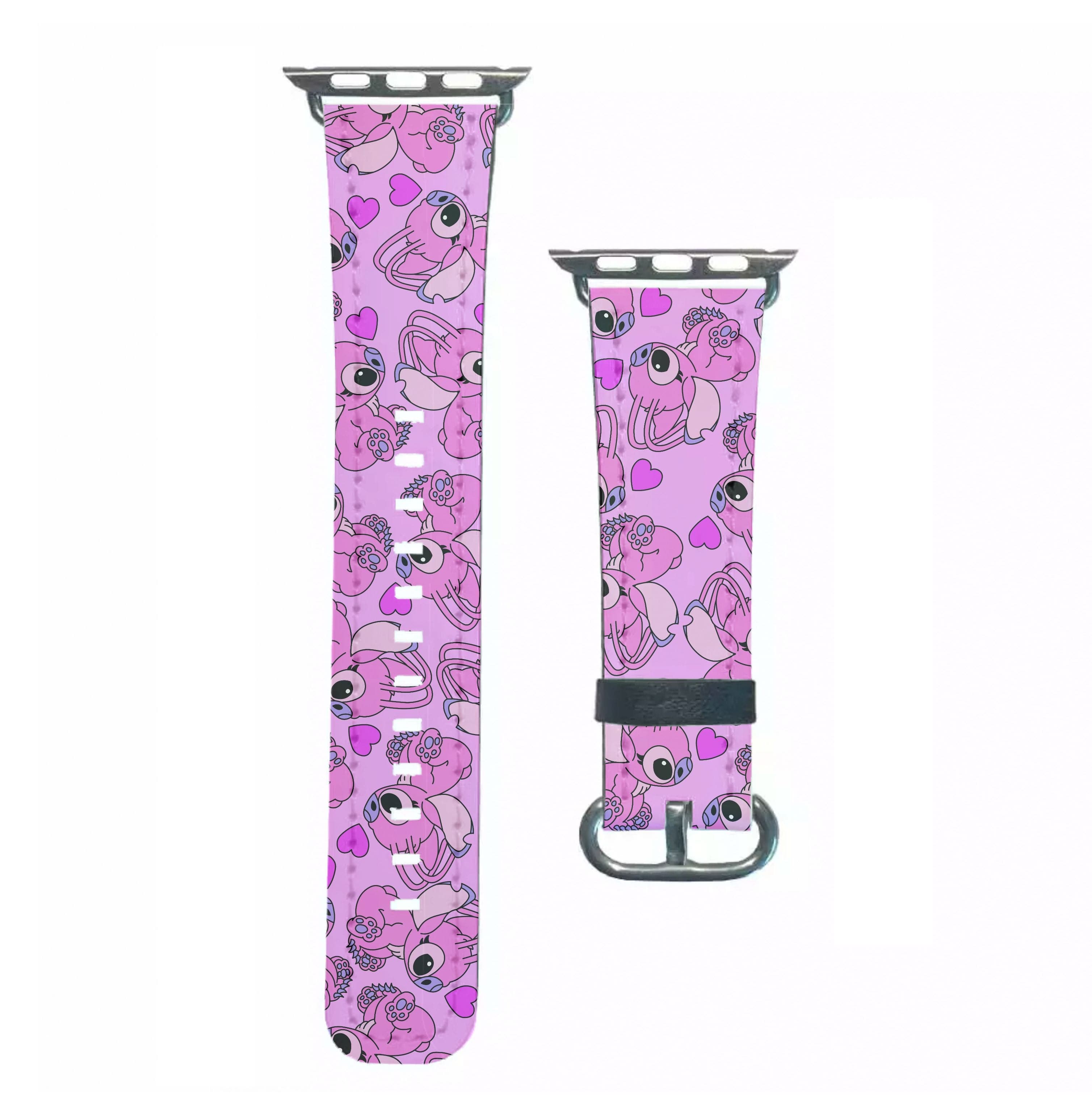 Love Heart Pattern - Pink Alien Apple Watch Strap