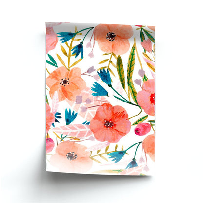 Peach Watercolour Floral Pattern Poster