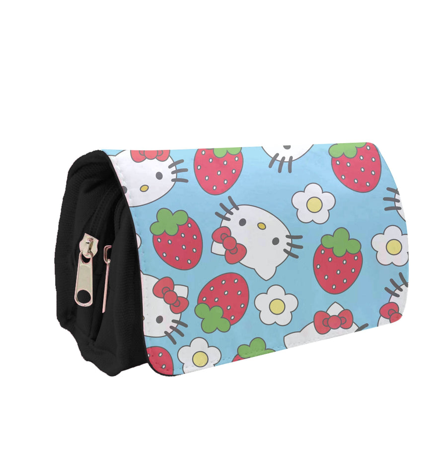 Strawberries And Flowers Pattern - Hello Kitty Pencil Case