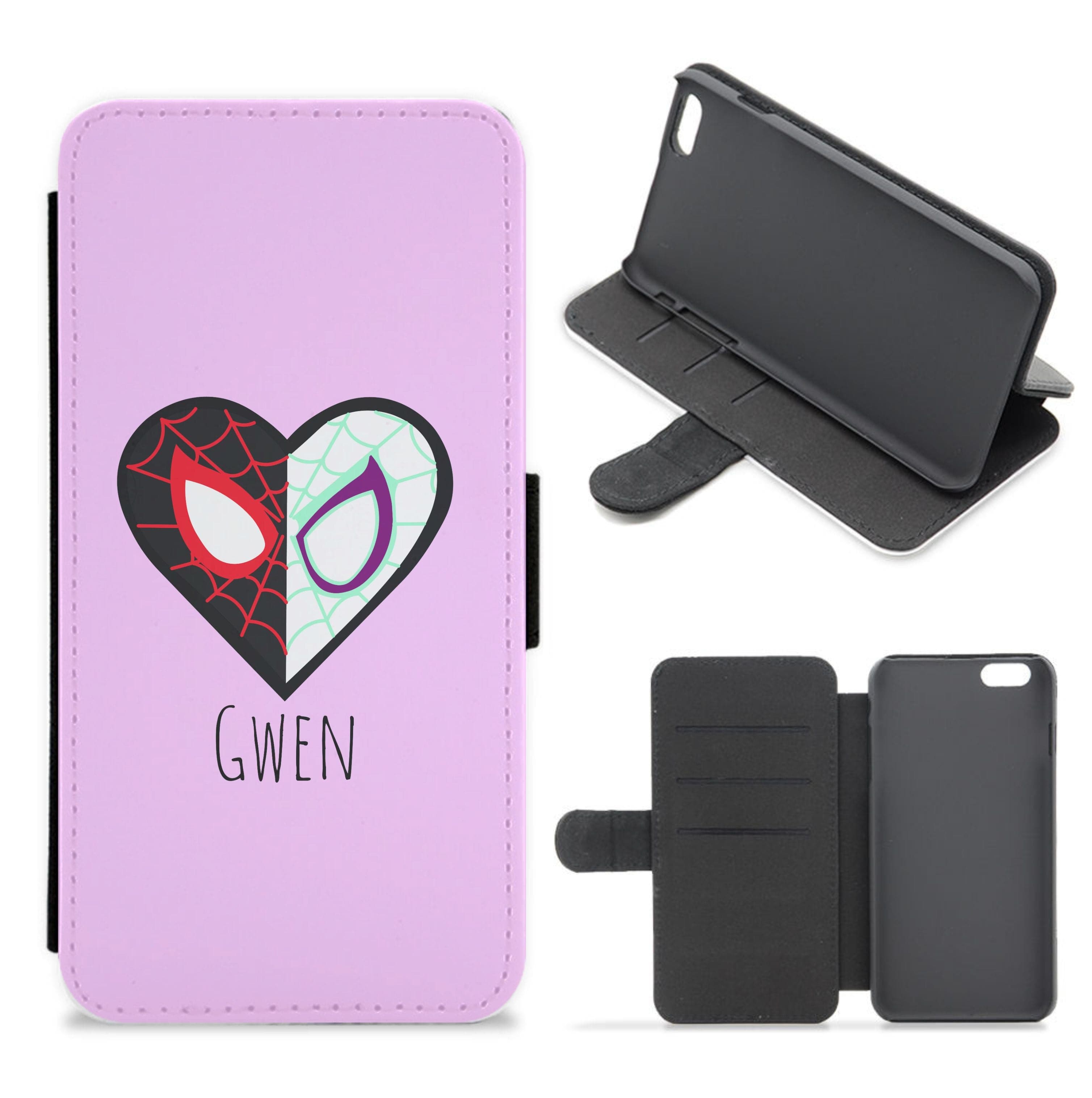 Gwen And SpiderMan - Personalised Superhero Comic Flip / Wallet Phone Case