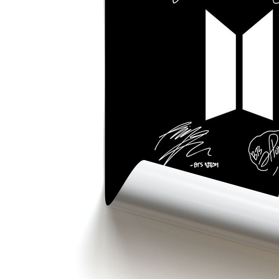 Black BTS Logo and Signatures Poster