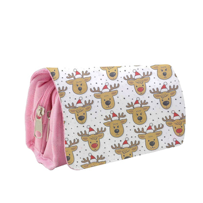 Reindeers In Santa Hats Pattern Pencil Case