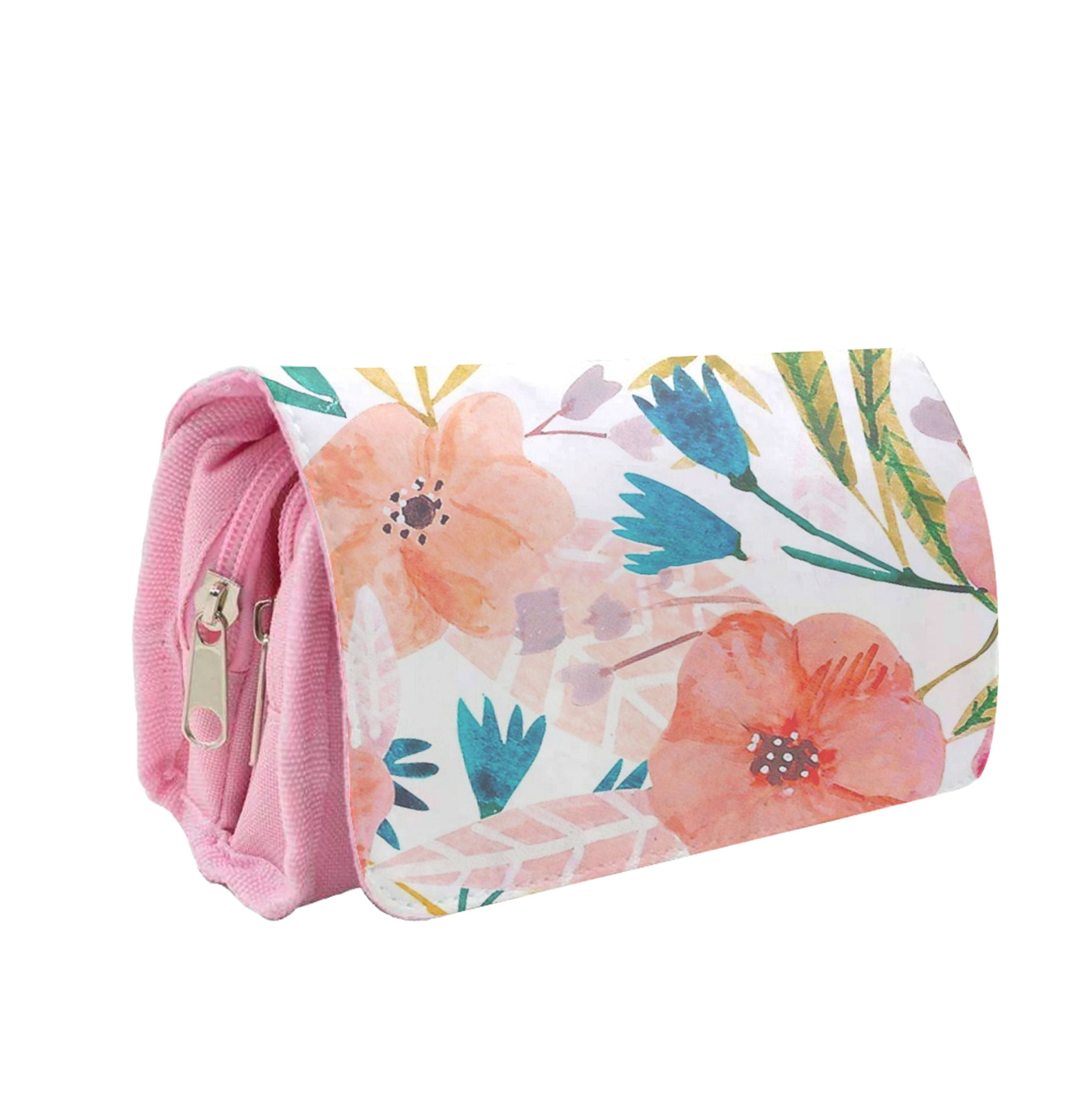 Peach Watercolour Floral Pattern Pencil Case