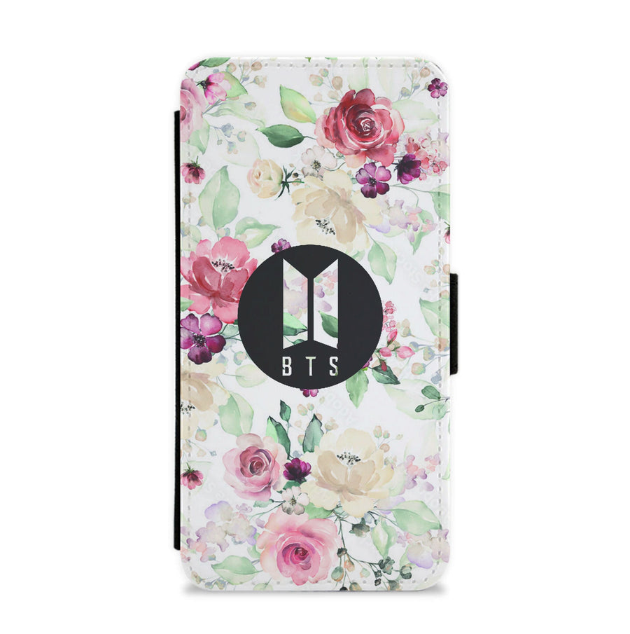 BTS Logo And Flowers - BTS Flip / Wallet Phone Case