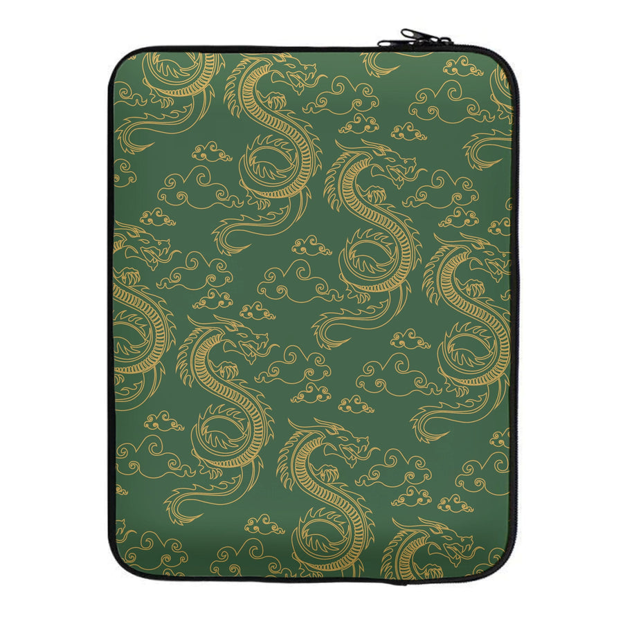 Green And Gold Dragon Pattern Laptop Sleeve