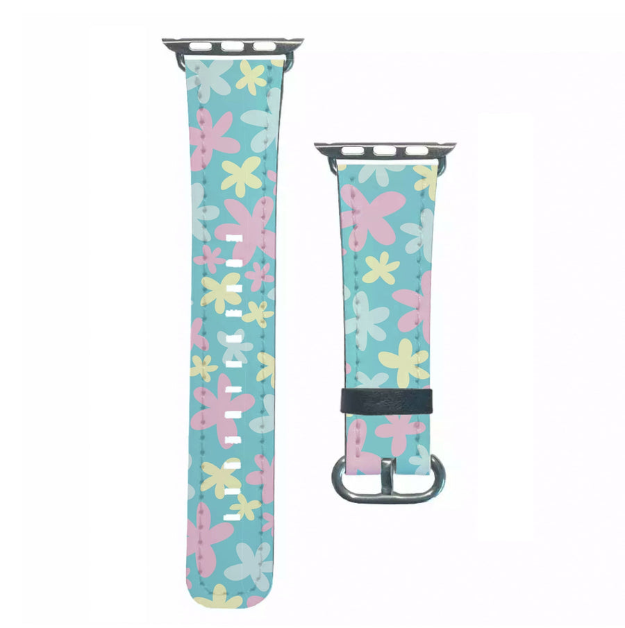 Blue, Pink And Yellow Flowers - Spring Patterns Apple Watch Strap