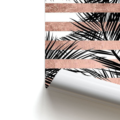 Rose Gold Tropical Palm Leaf Pattern Poster