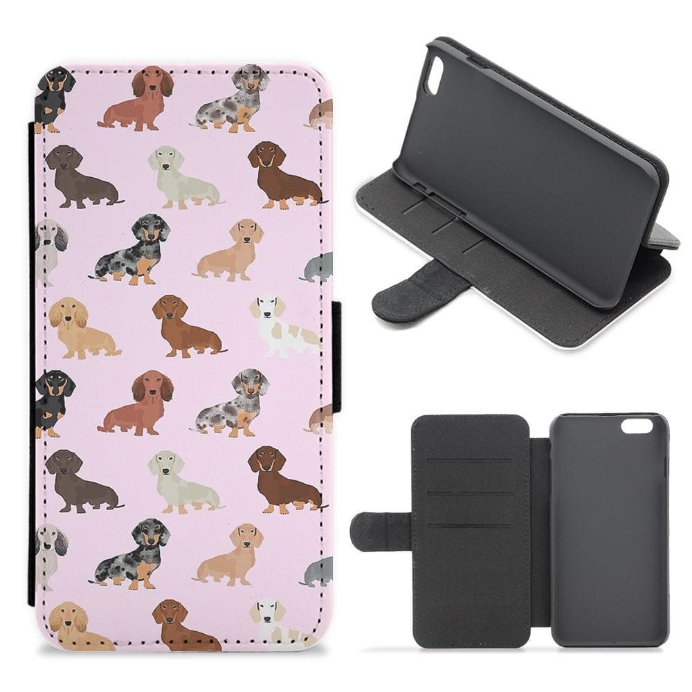 Dachshund Breed Pattern Flip Wallet Phone Case - Fun Cases