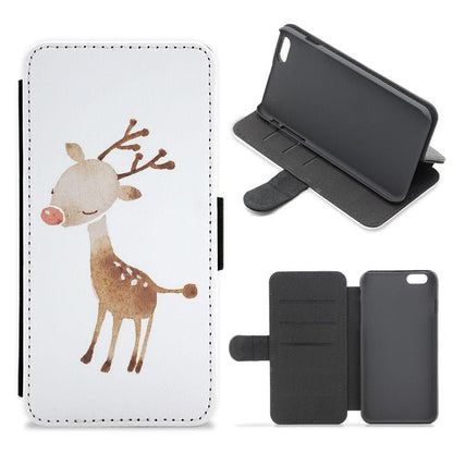 Watercolour Rudolph The Reindeer Flip Wallet Phone Case