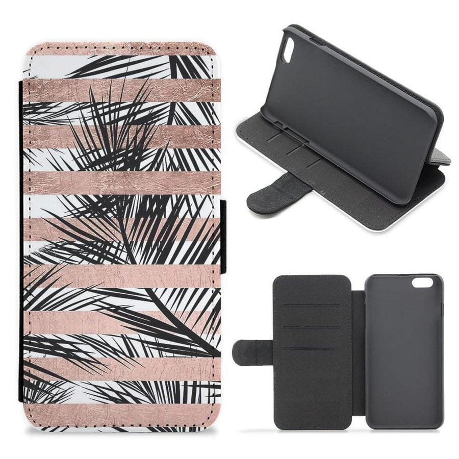 Rose Gold Tropical Palm Leaf Pattern Flip Wallet Phone Case - Fun Cases