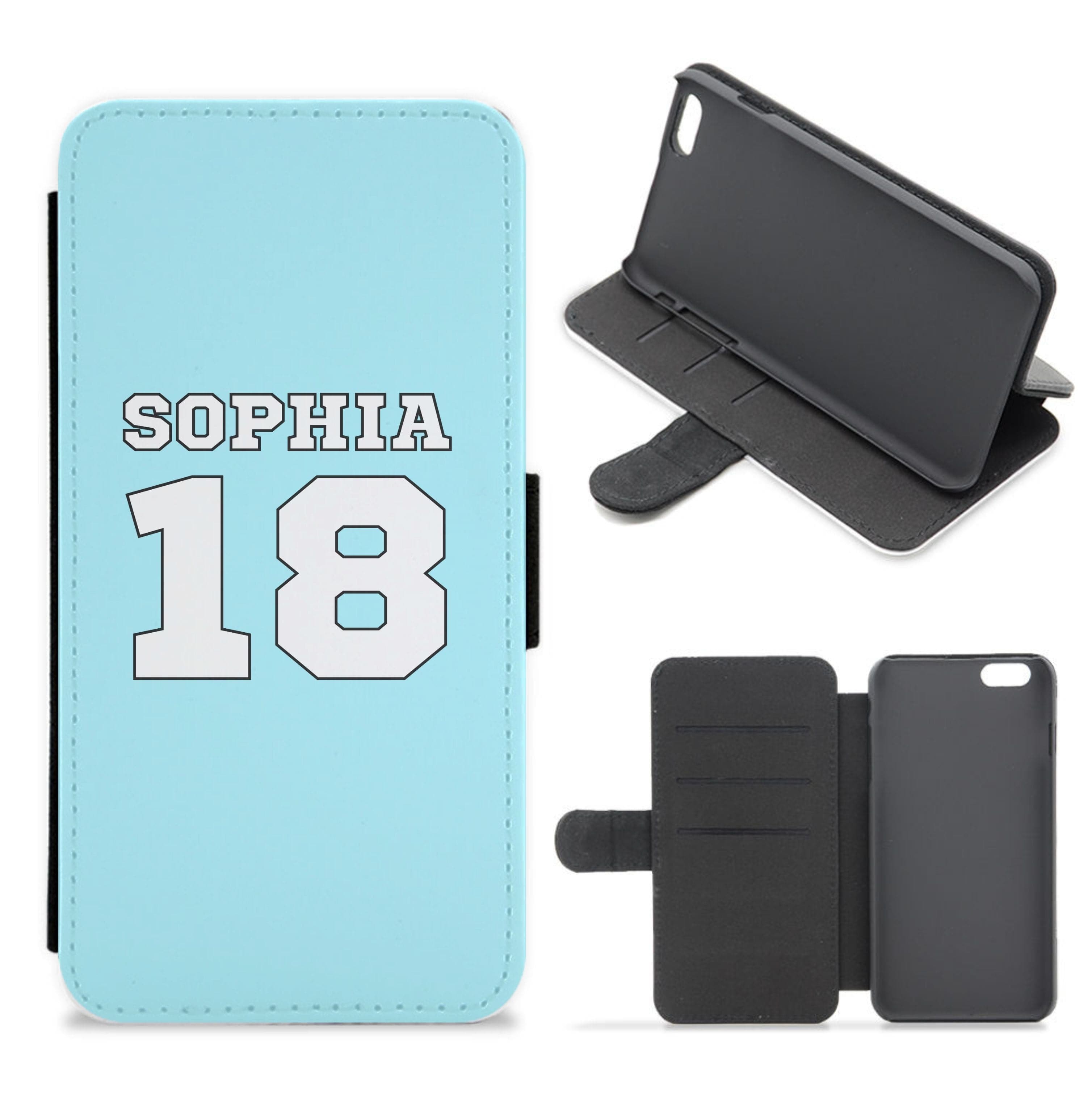 Light Blue - Personalised Football Flip / Wallet Phone Case