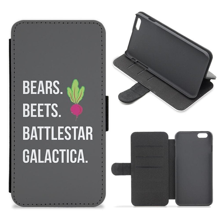 Bears. Beets. Battlestar Galactica Illustration - The Office Flip Wallet Phone Case - Fun Cases