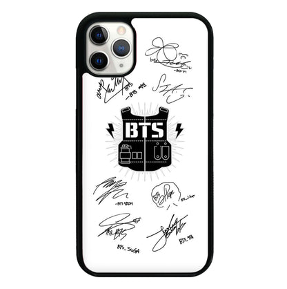 White K-Pop Band Army Logo and Signatures Phone Case