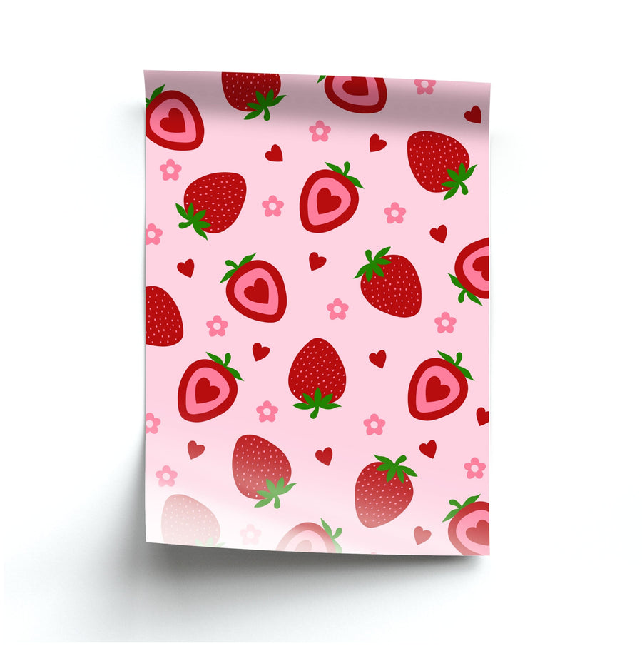 Strawberries And Hearts - Fruit Patterns Poster