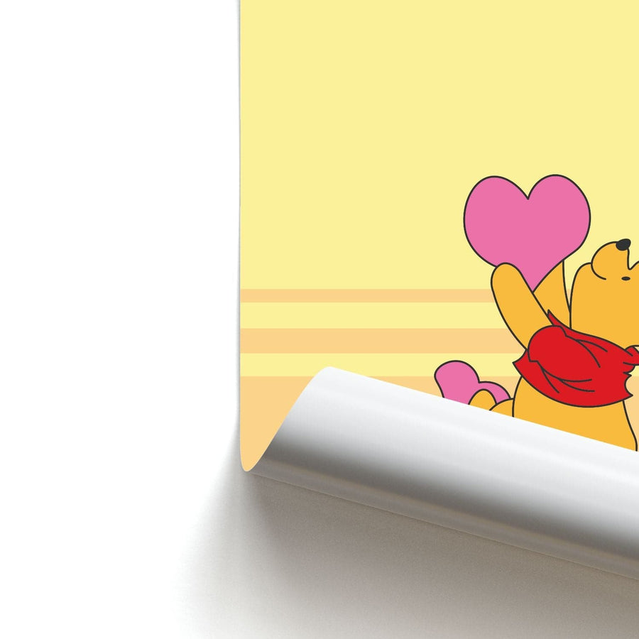Pooh Love Heart Balloons - Disney Valentine's Poster