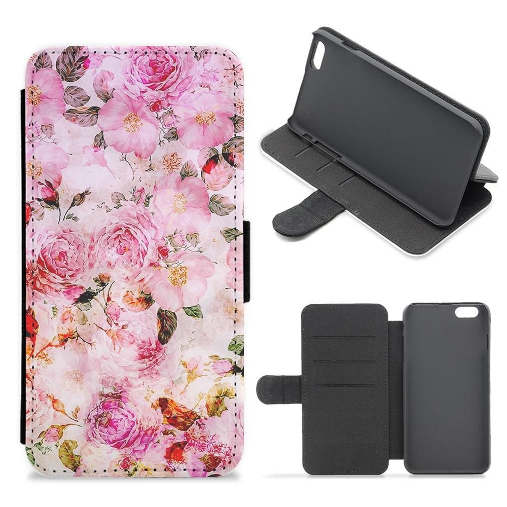 Pretty Pink Chic Floral Pattern Flip Wallet Phone Case - Fun Cases