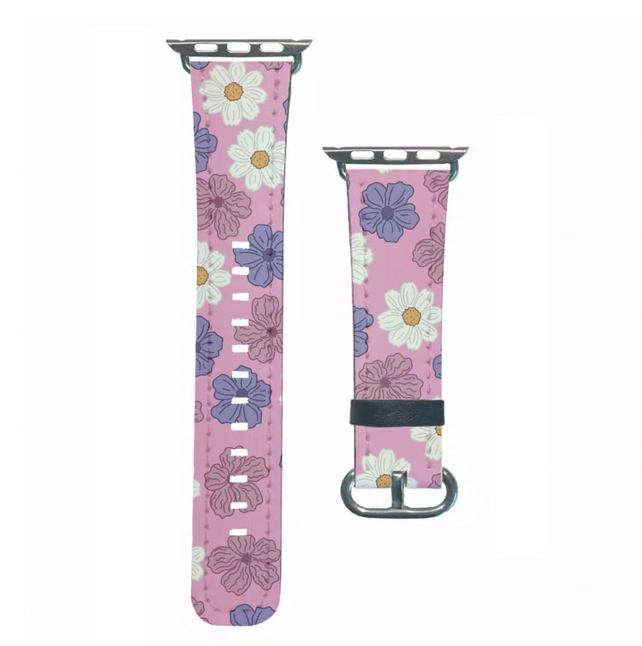 Pink, Purple And White Flowers - Floral Patterns Apple Watch Strap