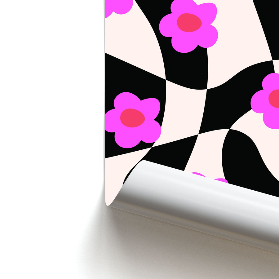 Checkboard Flowers - Trippy Patterns Poster