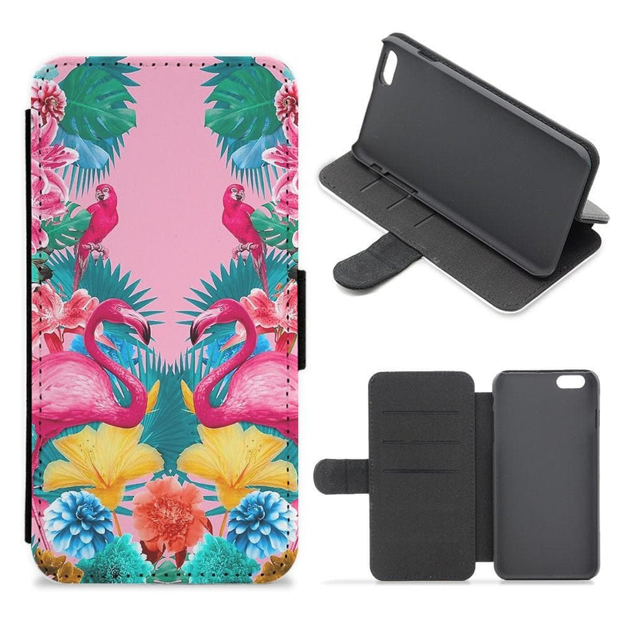 Flamingo and Tropical garden Flip Wallet Phone Case - Fun Cases