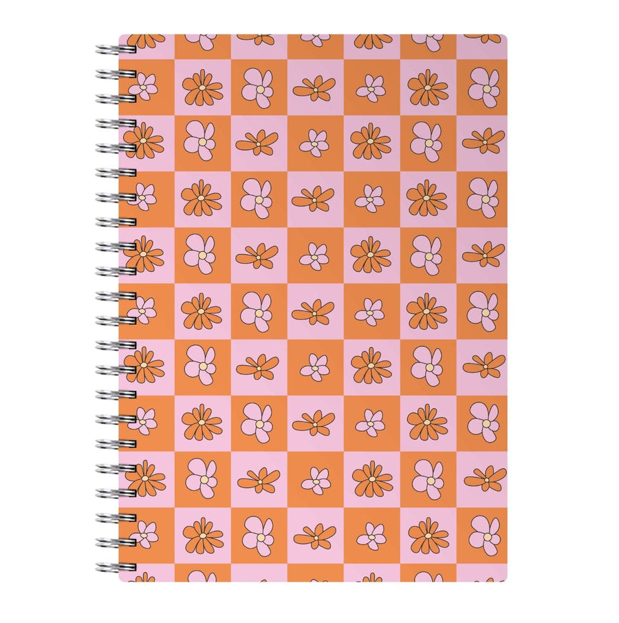Orange And Pink Checked - Floral Patterns Notebook