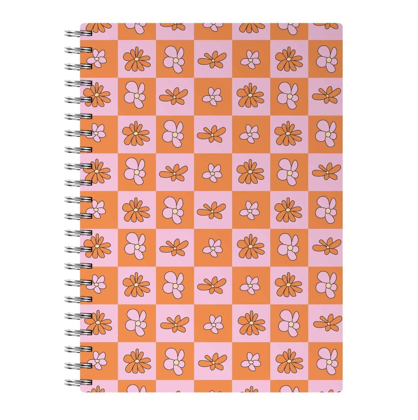 Orange And Pink Checked - Floral Patterns Notebook