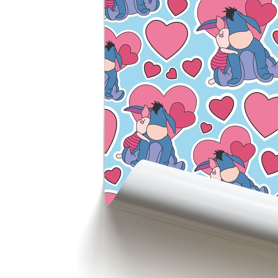 Eeore And Piglet Pattern - Disney Valentine's Poster