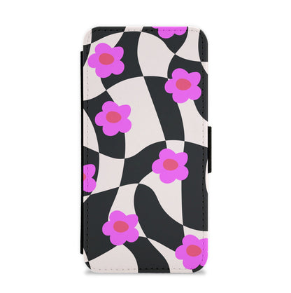 Checkboard Flowers - Trippy Patterns Flip / Wallet Phone Case