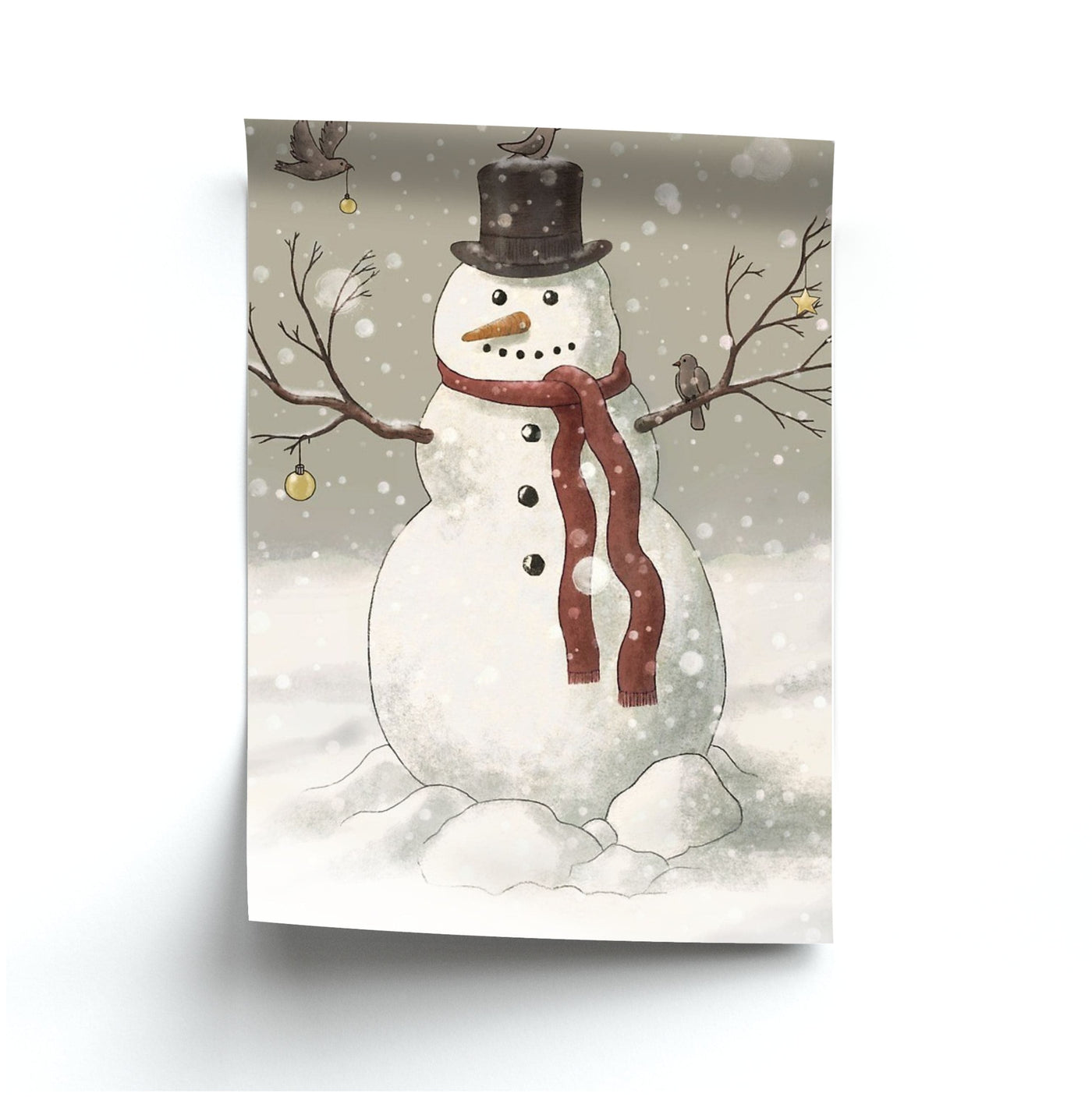 Christmas Snowman Drawing Poster
