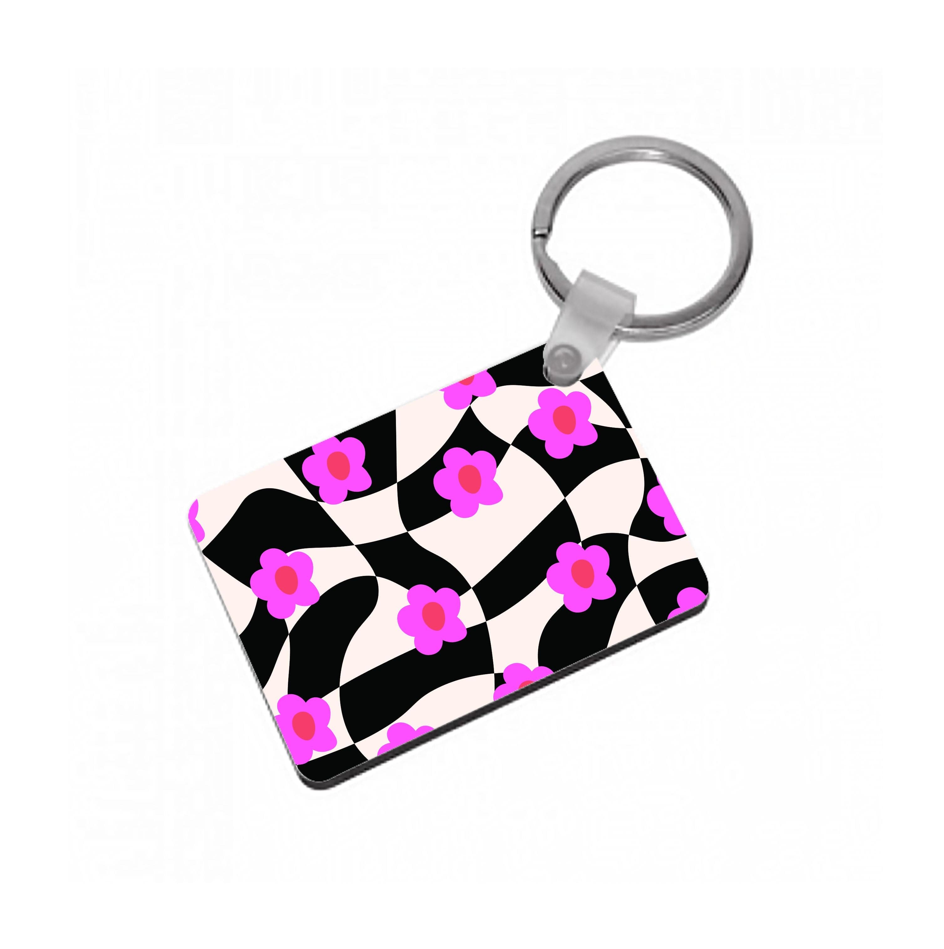 Checkboard Flowers - Trippy Patterns Keyring