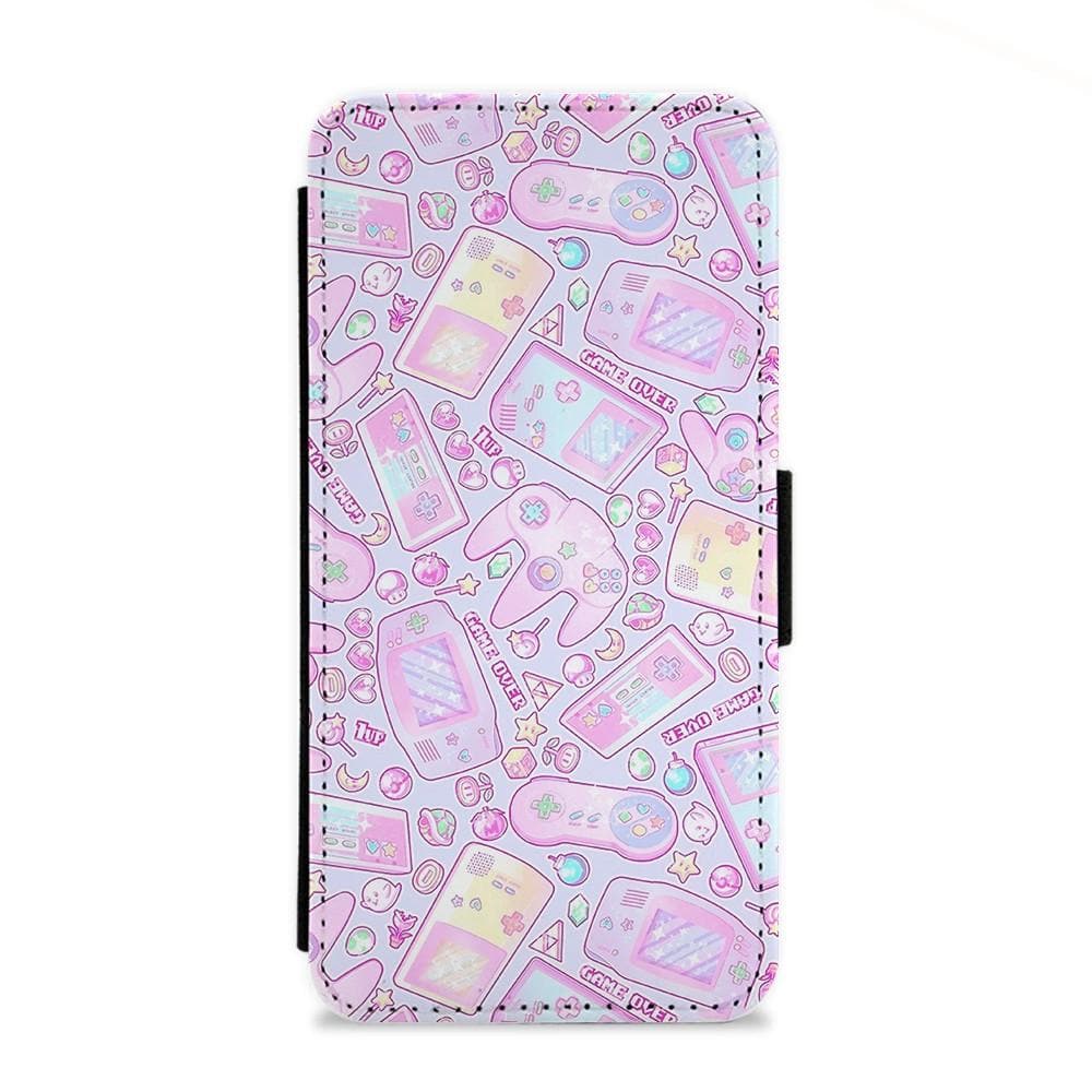 Power Up, Gaming Pattern Flip Wallet Phone Case - Fun Cases