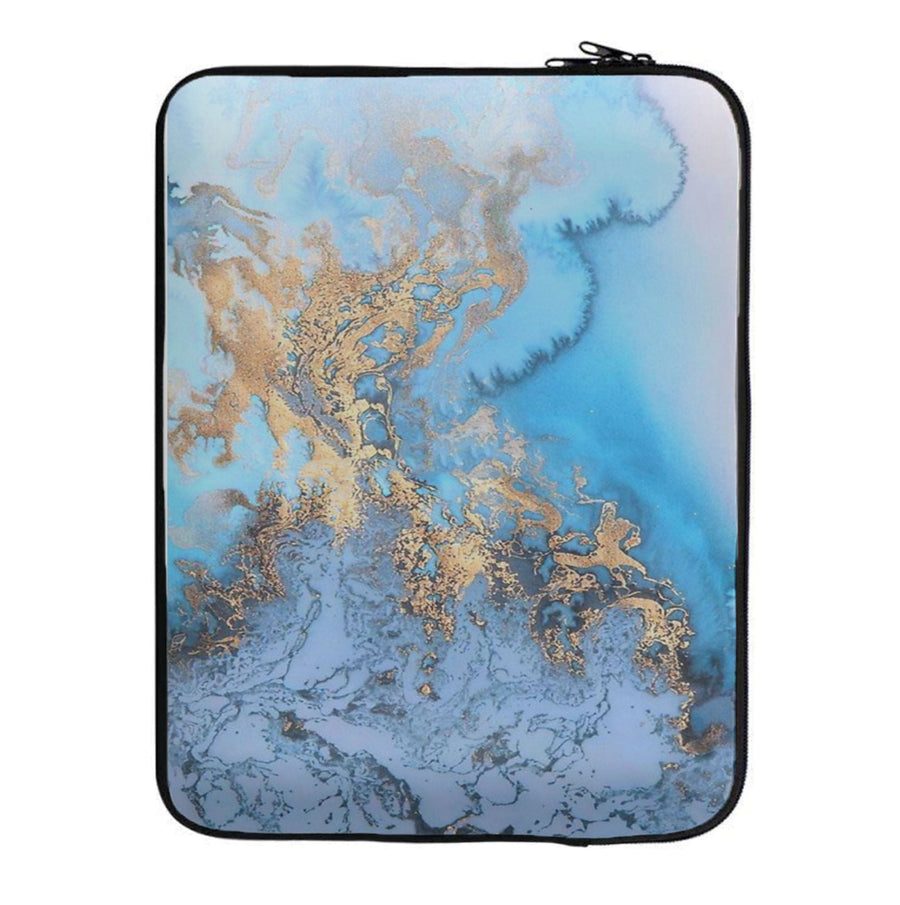 Sea Blue and Gold Marble Laptop Sleeve