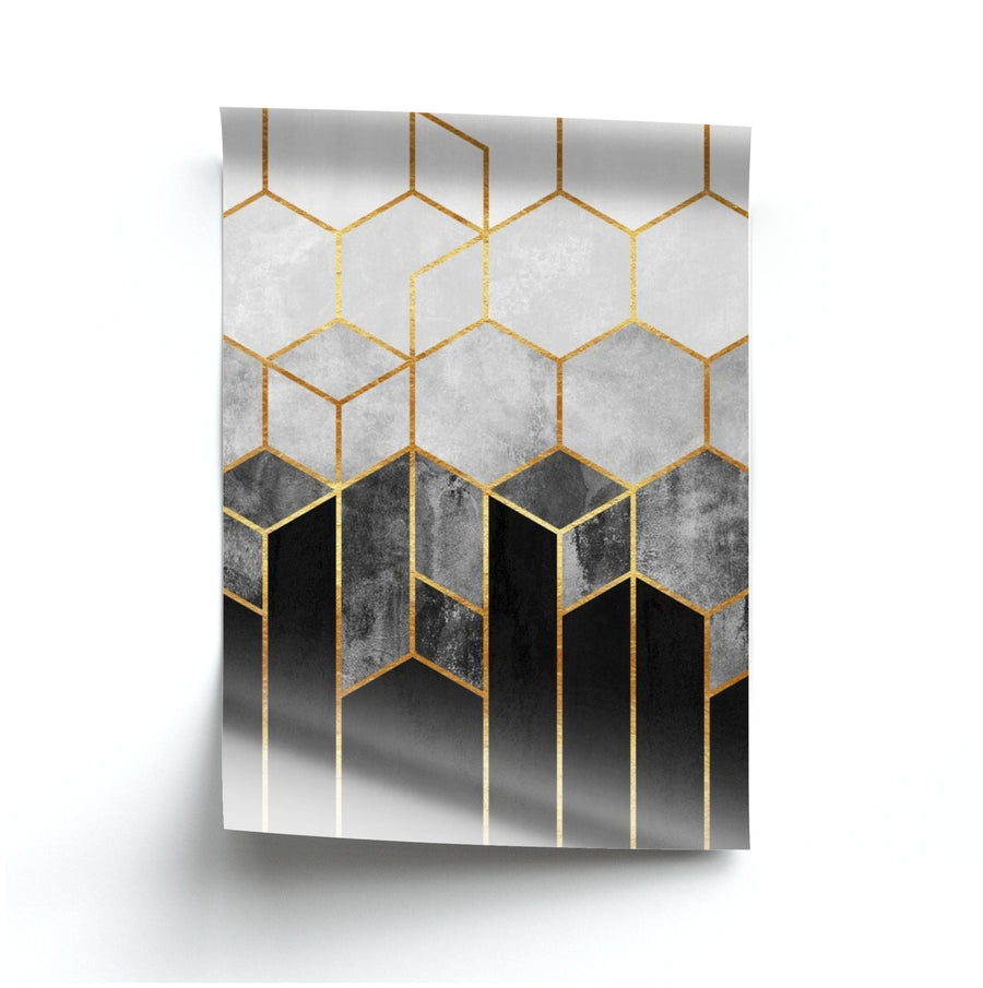 Black White & Gold Honeycomb Pattern Poster