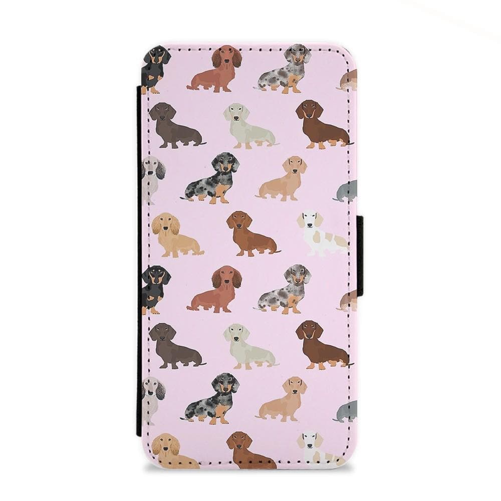 Dachshund Breed Pattern Flip Wallet Phone Case - Fun Cases