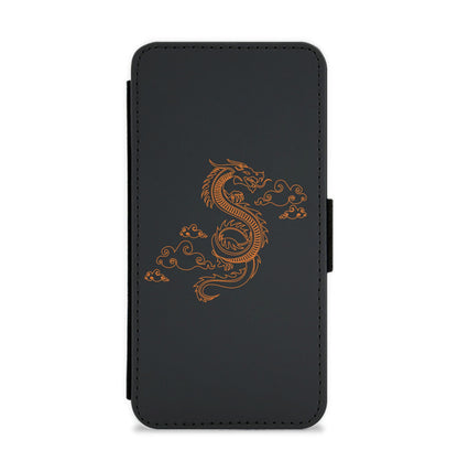 Orange - Dragon Patterns Flip / Wallet Phone Case