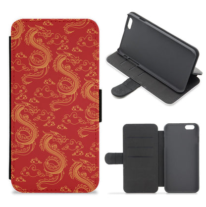 Red And Gold Dragon Pattern Flip / Wallet Phone Case