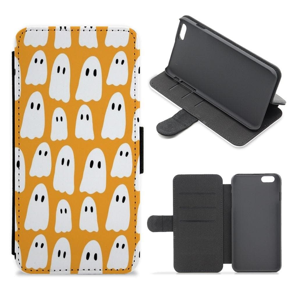 Orange Ghost Halloween Pattern Flip / Wallet Phone Case - Fun Cases