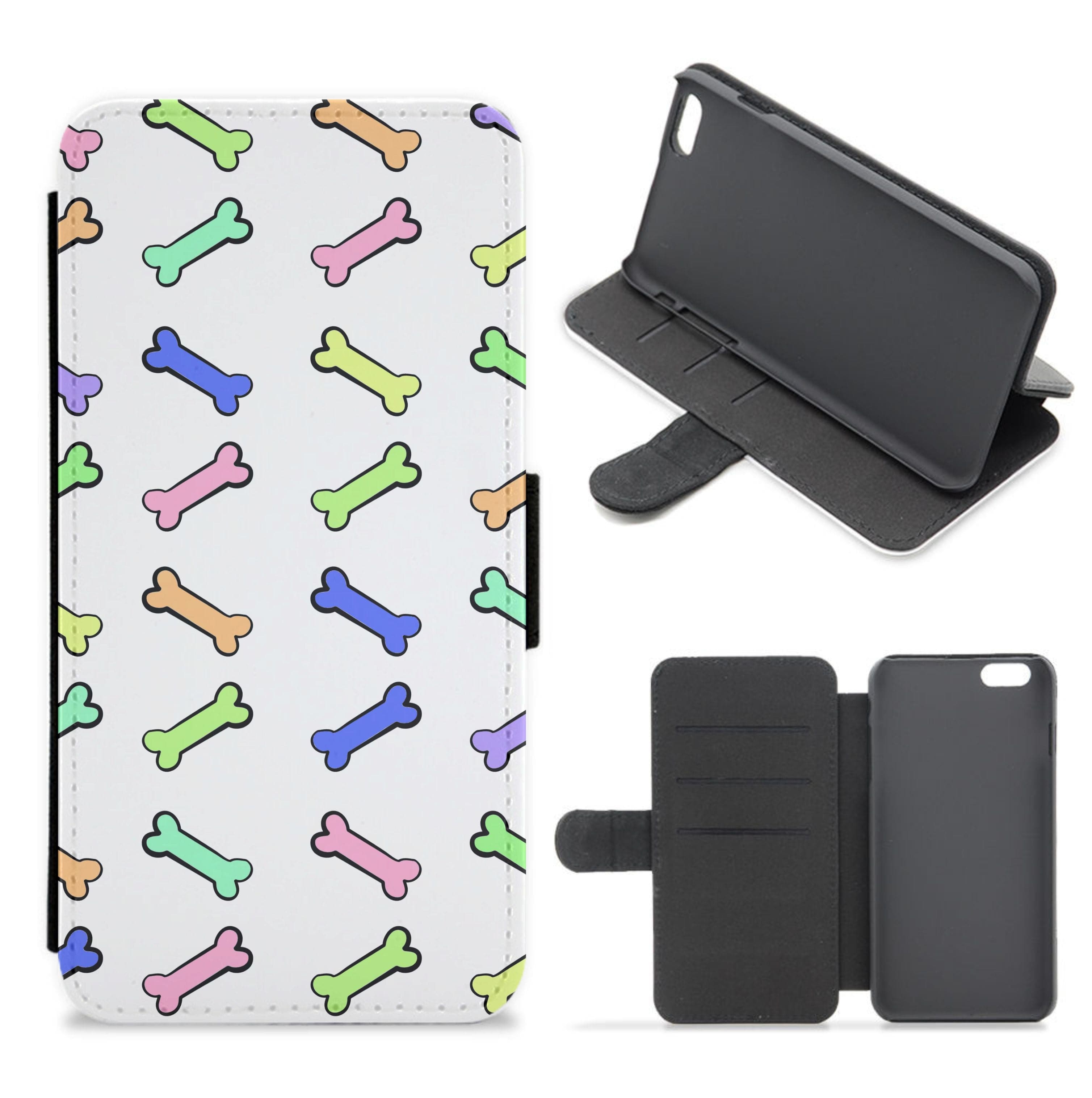 Multi colour bones - Dog Patterns Flip / Wallet Phone Case