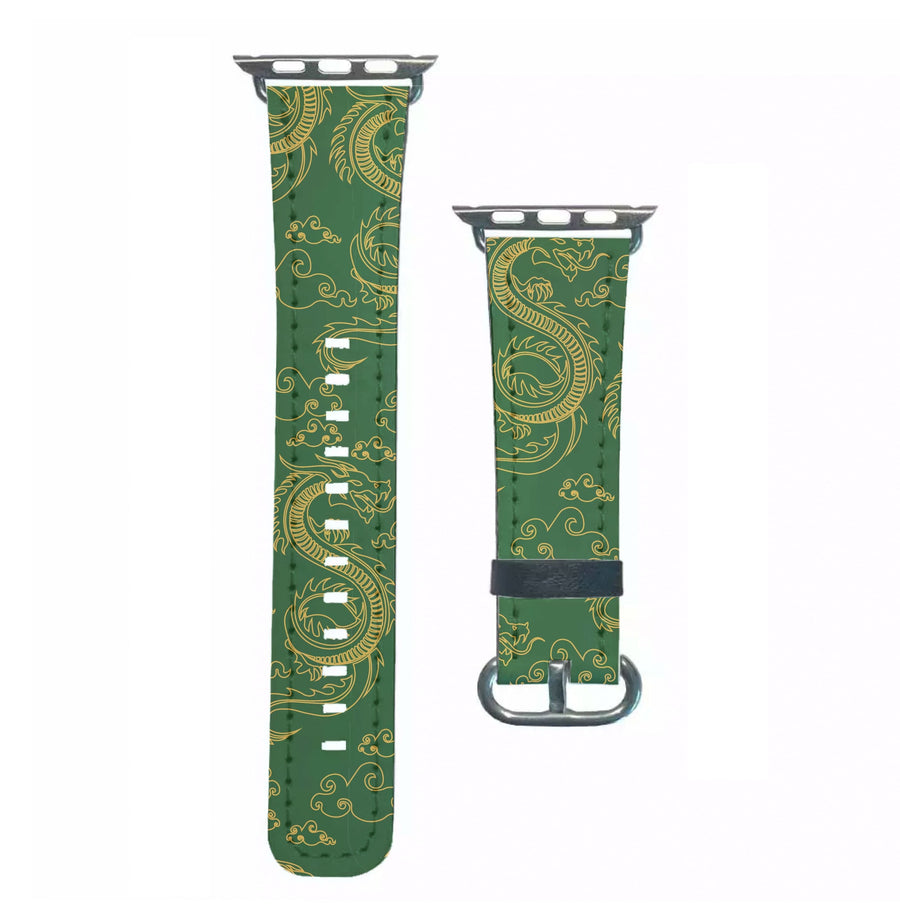 Green And Gold Dragon Pattern Apple Watch Strap