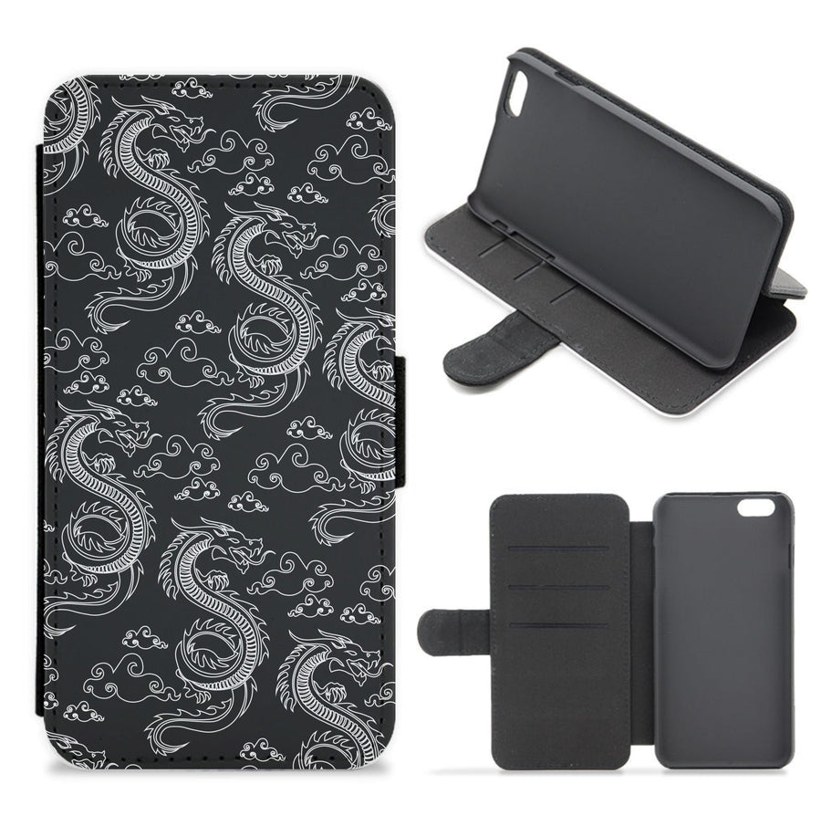 Black And White Dragon Pattern Flip / Wallet Phone Case