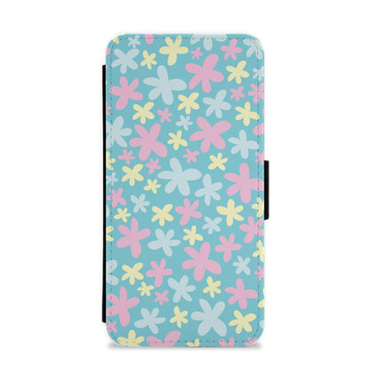 Blue, Pink And Yellow Flowers - Spring Patterns Flip / Wallet Phone Case