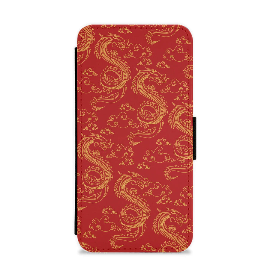 Red And Gold Dragon Pattern Flip / Wallet Phone Case